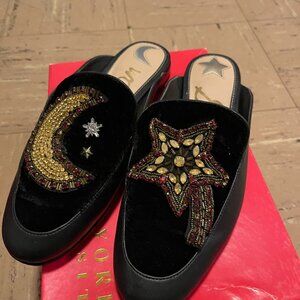 SAM EDELMAN  Sun & Moon BEADED velvet slippers Mules